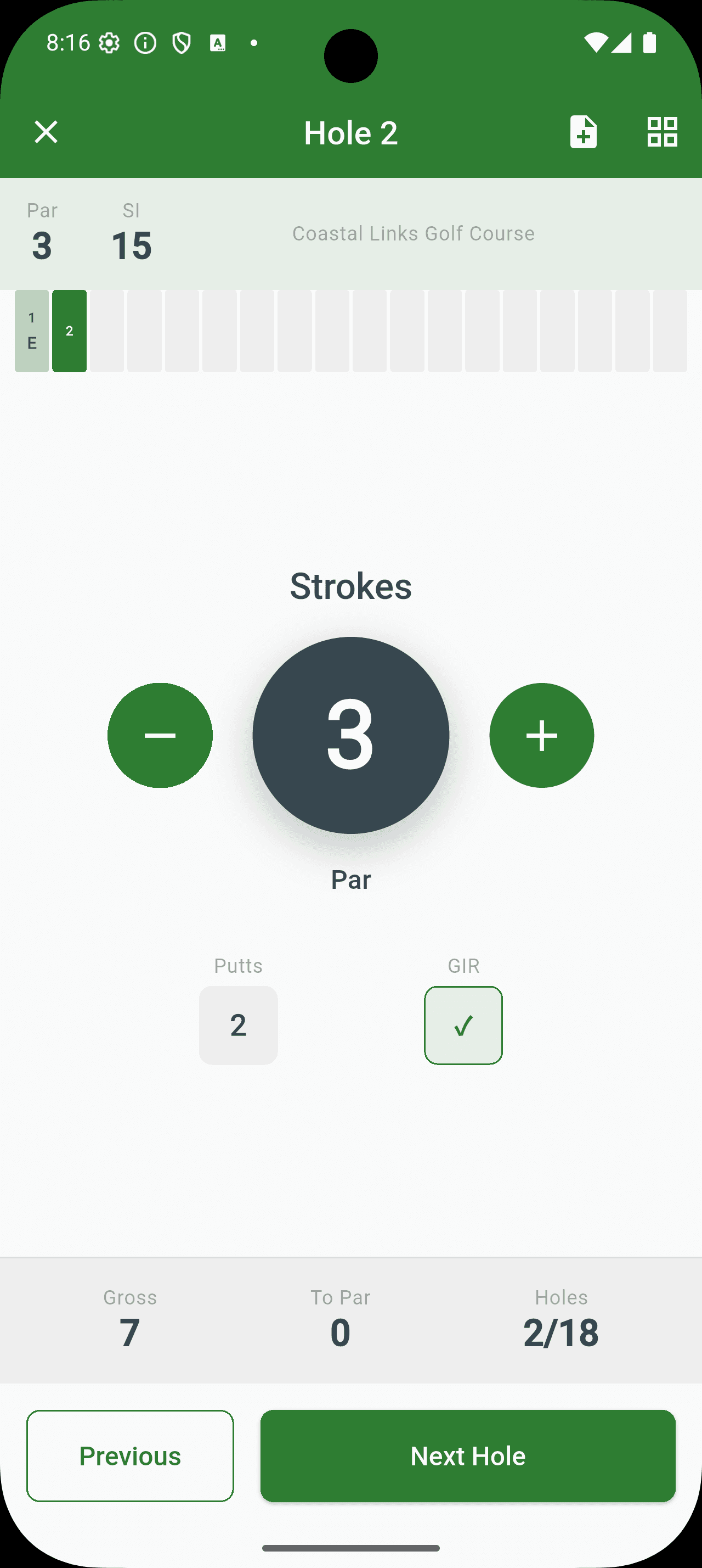 Hole scoring interface